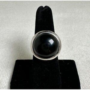 Sterling Silver Men's Ring with Large Round Black Onyx - ATI - Size 7 1/4